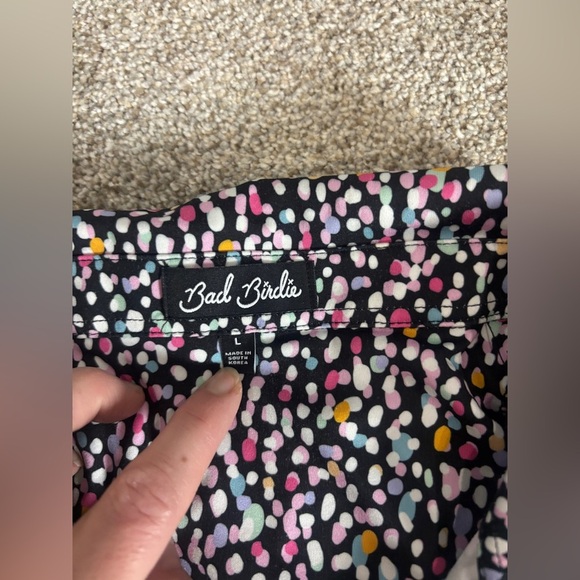 Bad Birdie Polo Shirt Performance Golf Polo Shirt Geometric Black Stretch Mens L - Picture 7 of 8